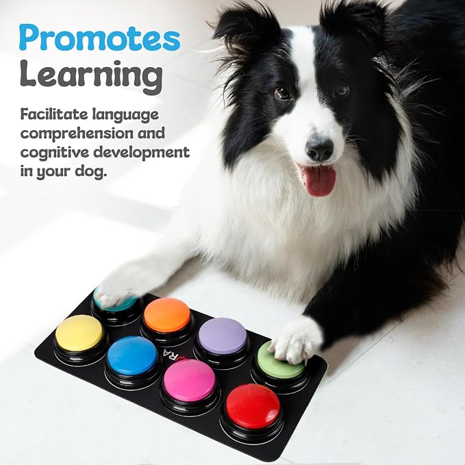 A-URA Dog Talking Buttons for Communication – 4 Recordable Dog Buttons with Anti-Slip Mat, Word Stickers, Training Guide & Video | Dog Communication Buttons for Potty Training, Daily Needs & Behavior