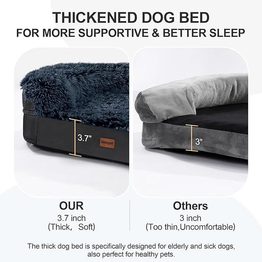 iweepet Black Orthopedic Dog Beds for Extra Large Dogs, 44" x32.6" x7.6" Supportive Dog Sofa Bed with 28D Egg-Crate Foam, Removable Washable Cover, Waterproof Lining, for Puppy,Senior,Sick