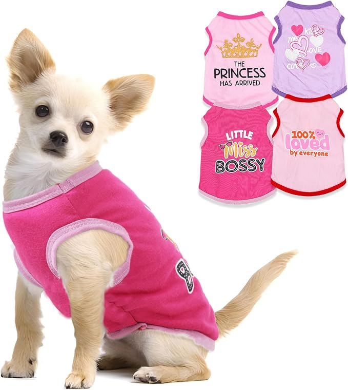 4 Pieces Chihuahua Clothes Cute Dog Clothes for Small Dogs Girl Puppy Shirt Yorkie Clothes Soft Pink Extra Small Dog Pet Clothing Comfortable XXS