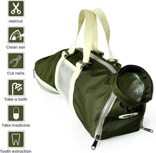 Cinf Cat Nail Clipping Cleaning Grooming Restraint Bag (Free Muzzle) No Scratching Biting for Bathing Nail Trimming Injecting Examining(Moss Green,M)