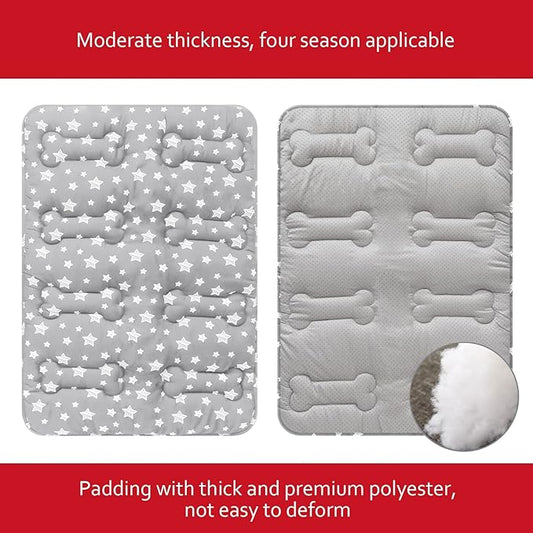 Dog Crate Mat (42" X 28") 2 Pack, Soft Dog Bed Mat with Cute Prints, Personalized Crate Pad, Anti-Slip Bottom, Machine Washable Kennel Pad, Grey