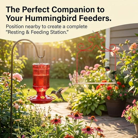 4-Pack Hummingbird Swings - Rust-Proof Metal Red Perches with Natural Wooden Dowel - Essential Bird Watching Decor for Outdoor Garden, Patio & Yard - Includes 4 S-Hooks