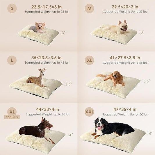 EHEYCIGA Fluffy Dog Crate Bed for Extra Large Dogs, Plush Faux Fur Crate Pad, Calming Anti Anxiety XL Dog Bed, Washable Soft Warm Mat with Non-Slip Bottom, Ivory Beige