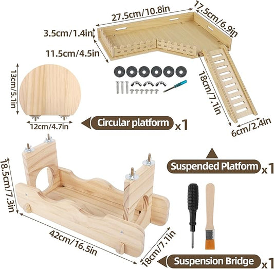 Chinchilla Suspension Bridge, Wooden Chinchilla ledges and Platforms, Small Animals Habitat Toy, Cage Accessories & Habitat Décor for Chinchillas, Hamster, Guinea Pig, Squirrel, Sugar Glider