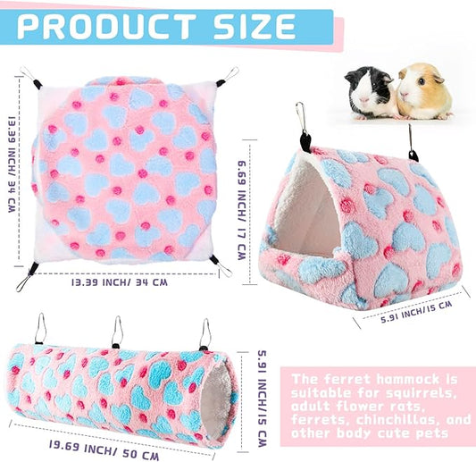 Abbylike 9 Pieces Rat Hammock 3 Tier Guinea Pig Ferret Hammocks Small Pet Hanging Tunnel Glider Toy Guinea Pig Ferret Hideout Bed Cage Accessories for Hamster(Green, Purple, Pink,Heart)