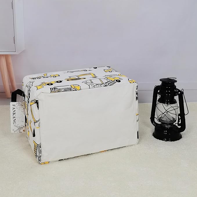 Storage Bins, Nursery Hamper Canvas Laundry Basket Foldable with Waterproof PE Coating Large Storage Baskets for Kids Boys and Girls, Office, Bedroom, Clothes,Toys(Rec-excavator)