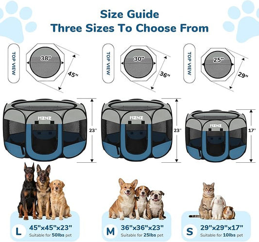 Dog Playpen, Portable Puppy Pet Crate Indoors for Small/Medium/Large Dogs Cats Rabbits, Foldable Dog Cage Enclosure for Outdoor, Pop Up Dogs Tent Kennel with Carrying Case, Grey Blue