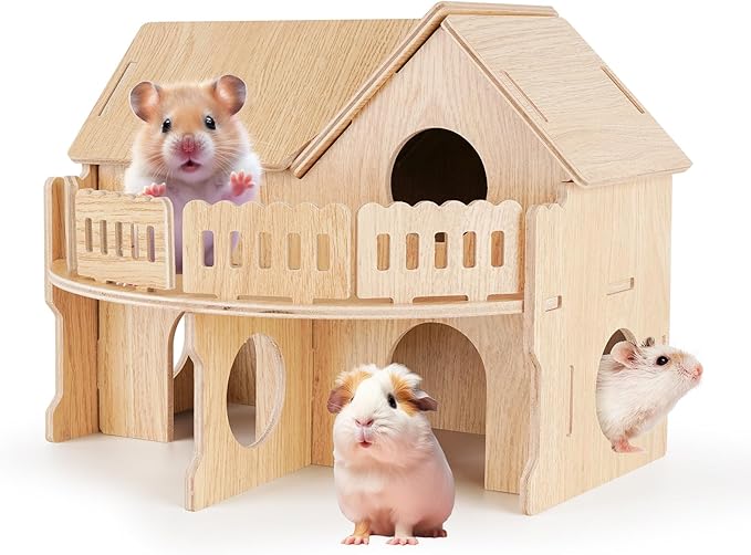 Wooden Hamster Cage,Hamster Cage Hut,Hamster Habitat, Hamster Accessories,Syrian Dwarf Hamsters,for Hamster Gerbils Mice Lemming Degus or Other Small-Sized Pets(10.1 x 8.3 x 8.2 inches)