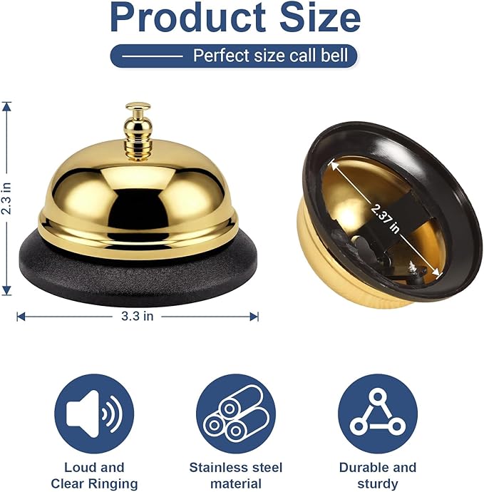 2 Packs Call Bell Loud Clear Desk Bell with Anti-Rust Steel 3.3 Inch Durable Service Bells for Hotels, Classrooms, Restaurants, Reception Areas