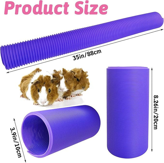 Hamiledyi 2 Pack Hamster Fun Tunnels, Guinea Pigs Plastic Tube, Hamsters Foldable Exercising Training Hideout Tunnel & 2 Pack Grass Balls, Small Animals Toys for Chinchillas Gerbils Ferrets(Purple)