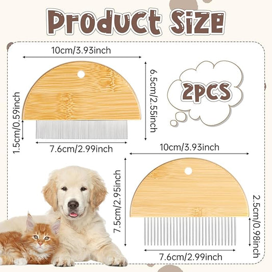 2 Pack Eye Comb for Small Dogs, Bamboo Cat Flea Eye Tear Stain Remover Comb, Pet Grooming Combs with Wide Fine Teeth Shedding Detangling Brush for Cat Hair Daily Care