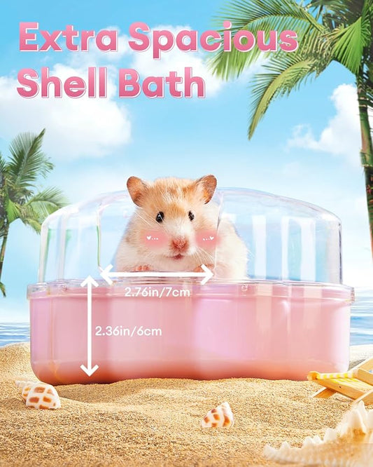 BUCATSTATE Hamster Sand Bath Kit Hamster Sand Bath Container Ultra Large Transparent Toilet for Syrian Hamsters Accessory for Small Animals(Pink, Shell-Shape)
