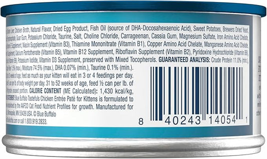 Blue Buffalo Tastefuls Wet Cat Food Paté for Kittens, Made with Natural Ingredients | Chicken Entrée, 3-oz. Cans (24 count )