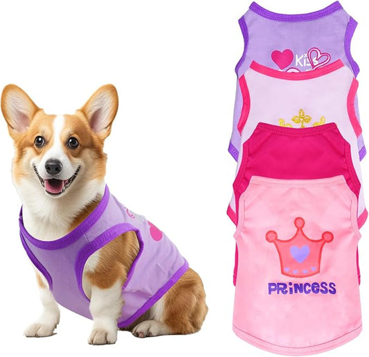 Pistha 4 Pack Dog Shirts Summer Printed Puppy Clothes Cute Sleeveless Pet T Shirts Dog Clothes for Small Medium Dogs Cats Girl(S)