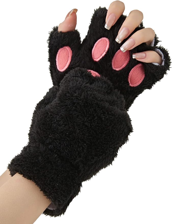 OTPEH Cat Paws Gloves Fingerless Bear Furry Paw Cute Hand Gear Cosplay Costume Accessories