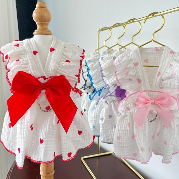 TAPBULL Dog Dresses, Fashionable Pet Dog Clothes with Heart Design, Cute Cat Birthday Dress Outfit (Pink/Red/Blue/Purple/Black 5-Pack), XX-Large