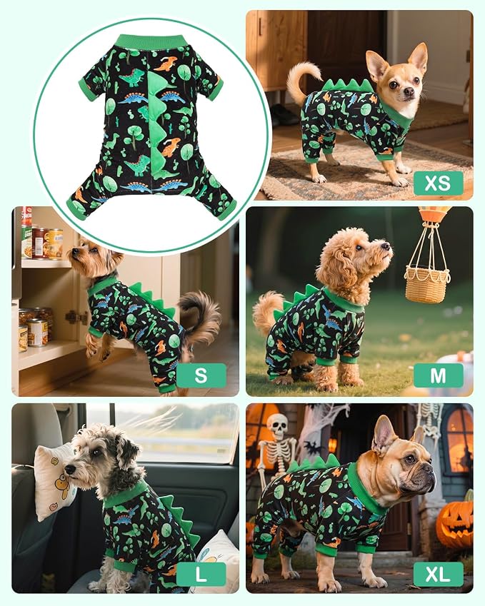 CuteBone Dinosaur Costume Dog Pajamas, Stretchy Spandex Crystal Velvet Sleepwear Coat for Small Dogs, Soft & Warm Pet Outfit Clothes for Cold Weather, Cozy Pullover Design COSP22XL