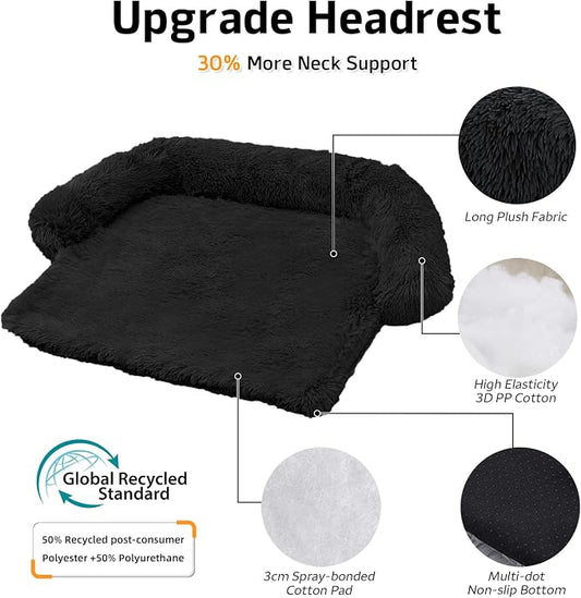 GGIB Calming Dog Bed Fluffy Plush Dog Mat for Furniture Protector with Removable Washable Cover for Large Medium Small Dogs and Cats (Large, Black)