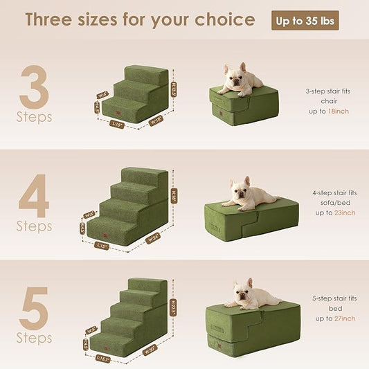 EHEYCIGA Dog Stairs for Bed 18" H, 4-Step Dog Steps for High Bed, Pet Steps for Small Dogs and Cats, Non-Slip Balanced Pet Ramp Indoor, Olive Green
