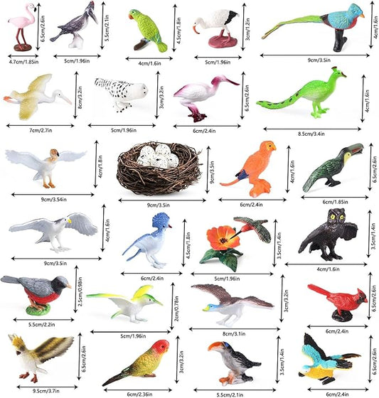 30Pcs Birds Animal Figures Playset,Assorted Realistic Bird Wildlife Toys with Nest Eggs,Parrot,Owl,Eagle,Hummingbird,Flamingo for Kids Educational Birthday Cake Decoration Party Favor School Projects