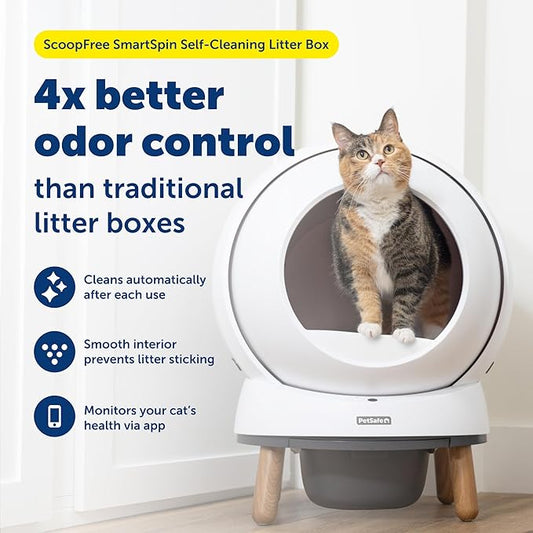 PetSafe ScoopFree SmartSpin Self-Cleaning Cat Litter Box Advanced Odor Control, App Controlled with Health Monitoring, Works with Any Litter, Up to 2 Weeks of Hands-Free Cleaning