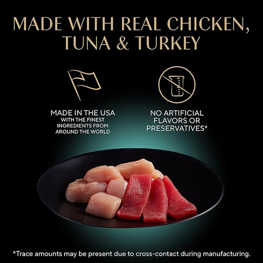 Sheba Perfect Portions Wet Cat Food Cuts in Gravy, Roasted Chicken, with Sustainable Tuna, Tender Turkey Entree, 2.6 oz. Twin-Pack Trays (36 Count, 72 Servings)