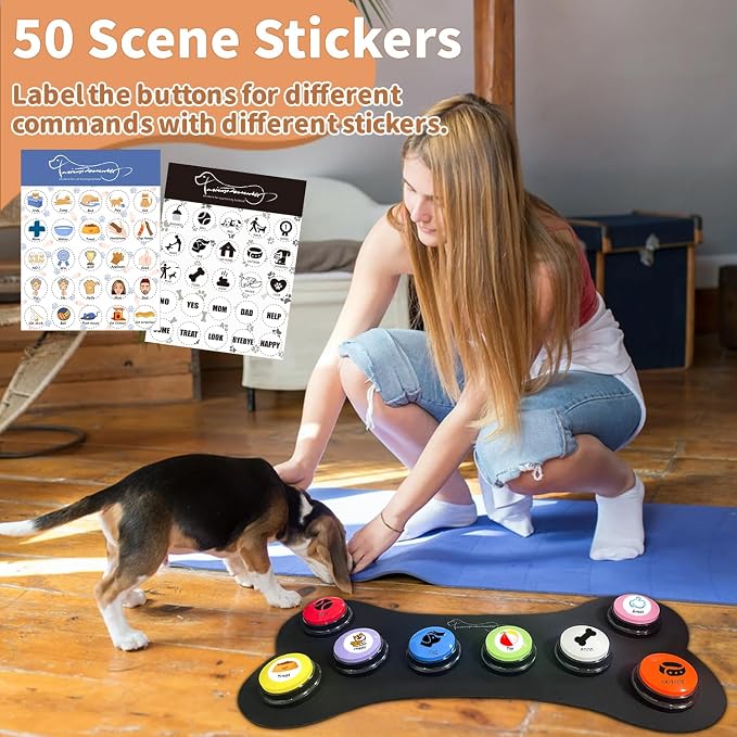 8 Color Voice Recording Button with Rubber Mat, Dog Buttons for Communication Pet Training Buzzer, 30 Second Record & Playback,Funny Gift for Study Office Home