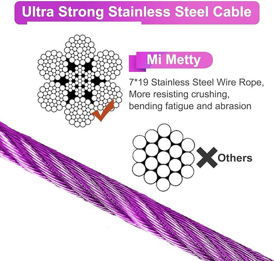 Tie Out Cable for Dogs,10/20/30/50/100FT Dog Leads for Yard Chew Proof,Heavy Duty Tie Out Cable for Large Dogs Up to 125lbs,Dog Runner Tether (Purple, 125Ibs 20ft)