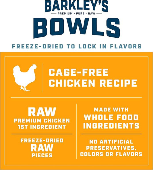 Barkley’s Bowls, Freeze-Dried Raw Chicken Dog Food, Fresh Whole Food Ingredients with Cage-Free Chicken, Grain Free, High Protein for Balanced Nutrition, Dog Treats or Topper, 16 Oz Bag