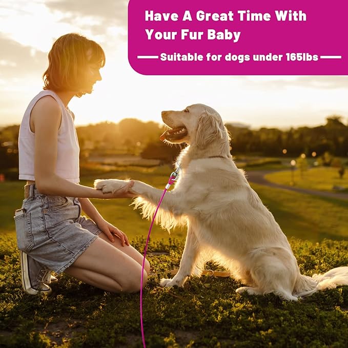 Dog Tie Out Cable 10/15/20/25/30/50 FT Dog Runner for Yard Steel Wire Dog Cable with Durable Superior Clips Pink Dog Chains for Outside Dog Lead for Large Dogs Up to 165 lbs