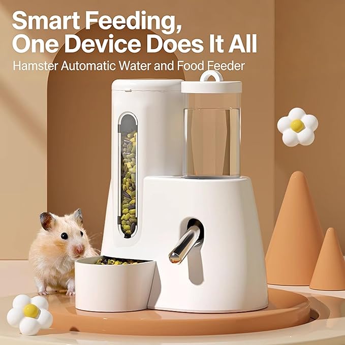 Small Animal Food and Water Dispenser, 2 in 1 Hamster Automatic-Gravity Food Water Dispenser, No Drip Pet Feeder and Waterer, for Small Animal Hedgehog Hamster Cats Rabbits