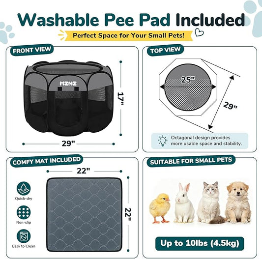 Dog Cat Playpen with Pee Pad, Portable Puppy Pet Crate Indoor for Small Dogs Cats Rabbits, Foldable Dog Cage Enclosure for Outdoor, Pop Up Dogs Tent Kennel with Carrying Case, Dark Grey