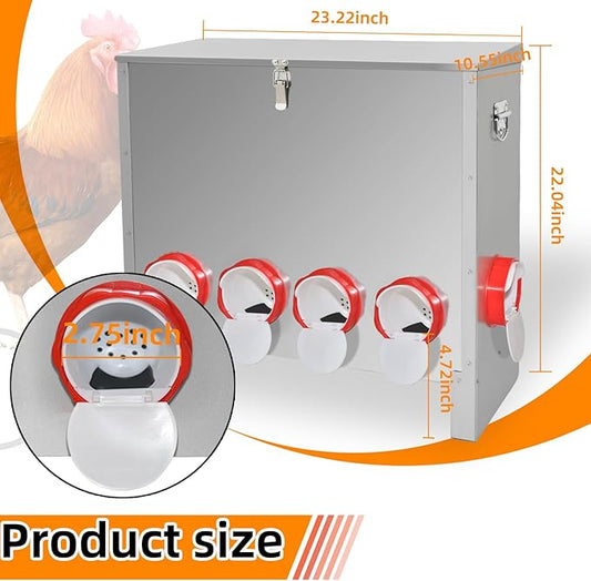Automatic Poultry Chicken Feeder No Waste Metal Large Capacity 88 lbs Feeders for Chickens Ducks, Geese Bantams Pheasants Coop Weatherproof (10-Port)