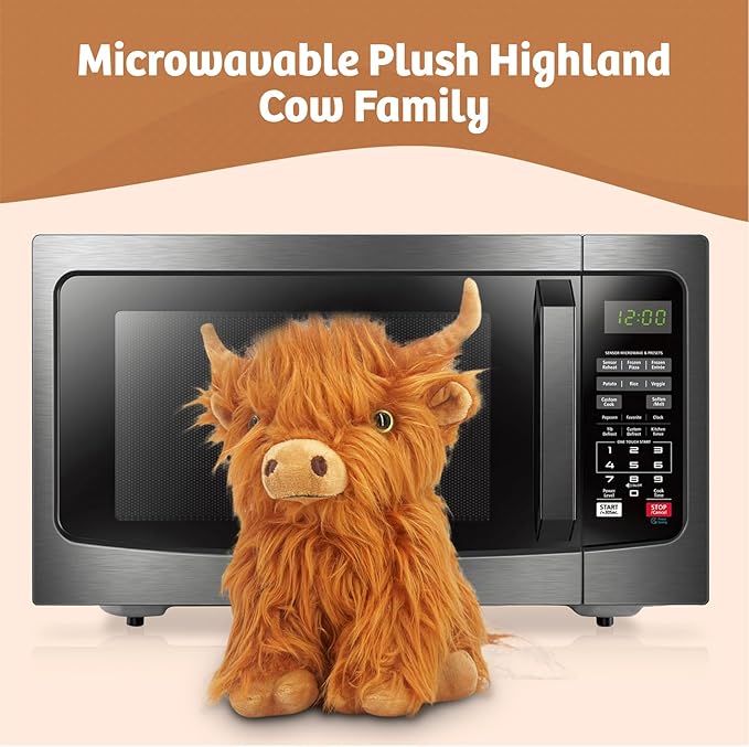 Marysun Microwavable Highland Cow Stuffed Animal Toy - Brown Stuffed Animal Gift for Girls and Kids, 9.8in, 1.65lb
