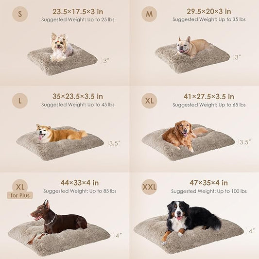 EHEYCIGA Fluffy Dog Crate Bed for Small Dogs, Plush Faux Fur Crate Pad, Calming Anti Anxiety Small Dog Bed, Washable Soft Warm Mat with Non-Slip Bottom, Taupe