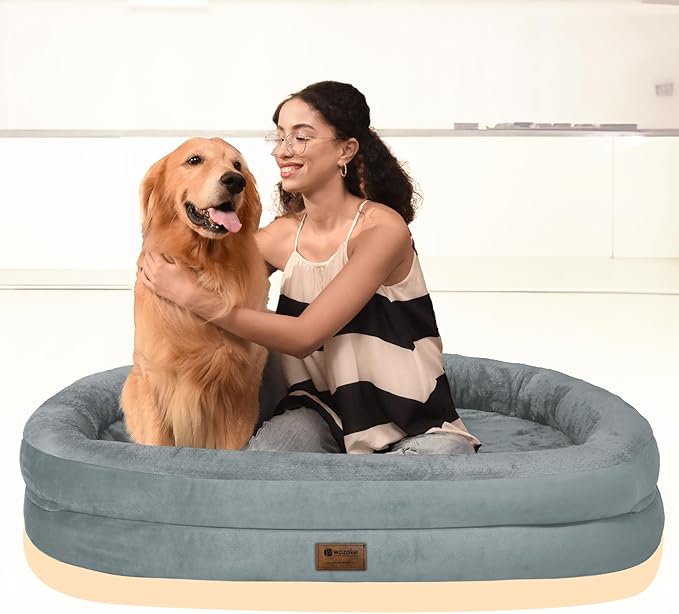 Orthopedic Dog Bed for Extra Large Dogs, XL Waterproof Dog Bed with Bolsters, Supportive Egg Crate Foam Pet Couch Bed with Removable Washable Cover & Non-Slip Bottom, Grey