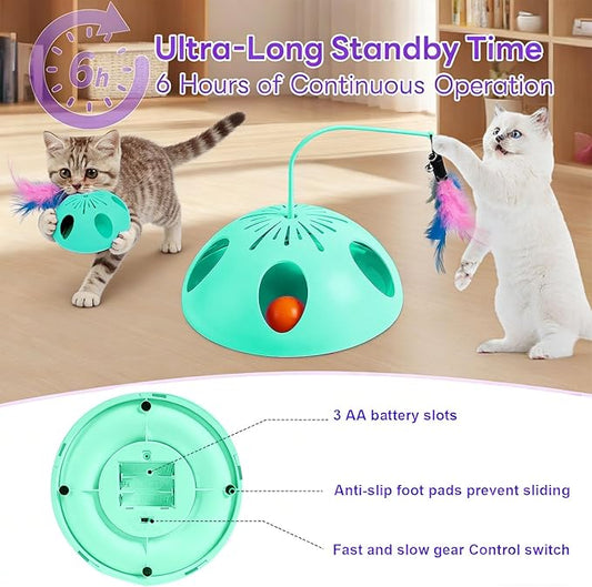 Cat Toys, Interactive Cat Toy for Indoor Cats, Automatic Interactive Kitten Toy, Fluttering Feather, Track Balls, Rotating Track Feather Enrichment Kitty Toys for Multi-cat Family (Green)