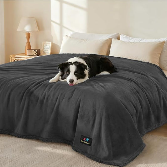 Luciphia Waterproof Pet Blanket, Liquid Pee Proof Dog Blanket for Sofa Bed Couch, Reversible Sherpa Fleece Furniture Protector Cover for Small Medium Large Dogs Cats, Black X-Large(85" x 57")