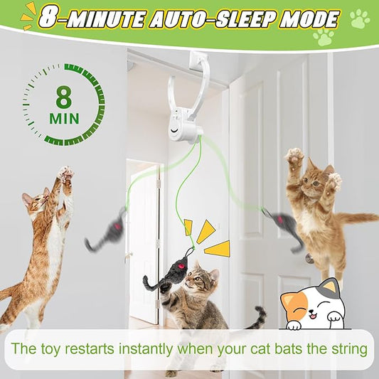 Automatic Hanging Interactive Cat Toy for Indoor Cats,Clip-On Doorway Cat Toy for Bored Adult Cats & Kittens,USB Rechargeable Motion Cat Enrichment Toy for Chase Exercise,Multi-Cat Homes(White)