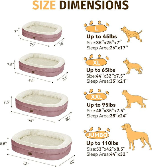 Orthopedic Dog Bed for Large Dogs, Waterproof Dog Bed for Large Size Dogs with Bolsters, Egg Crate Foam Sofa Bed with Washable Removable Cover & Non-Slip Bottom, Pink
