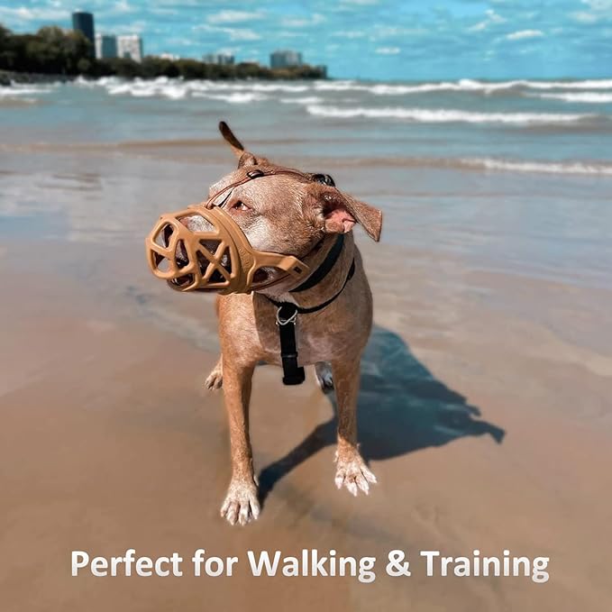 BARKLESS Dog Muzzle, Basket Muzzle for Biting, Chewing and Scavenging, Humane Cage Mouth Cover, Perfect for Grooming and Training Medium Aggressive Reactive Dogs (M, Brown)