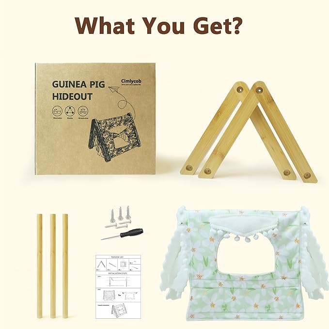 Guinea Pig Hideout, Sturdy Bamboo Small Animal House with Window, Rabbit Bunny Tunnel, Easy to Assemble for Hamsters Bunny Rat Chinchillas Playing Hiding, Guinea Pig Cage Accessories, Green