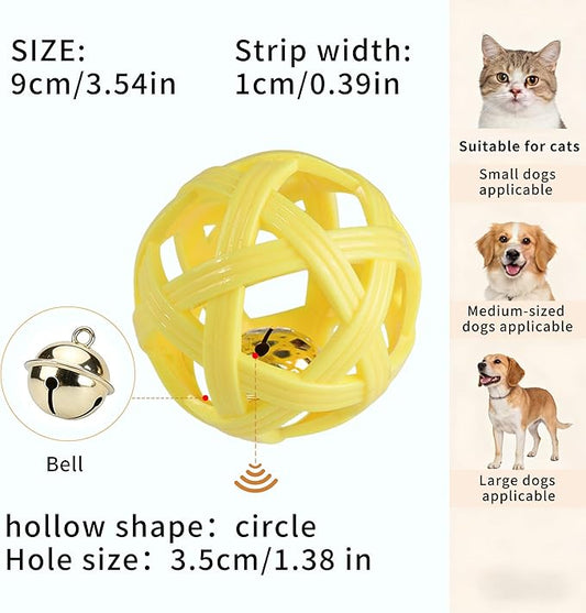 Dog Toy Ball with Bell, TPR Chew Resistant Interactive Fetch Toy for Small to Medium Dogs& Puppies, Lightweight Bouncy Cage-Style Puppy Ball for Boredom Relief & Teething
