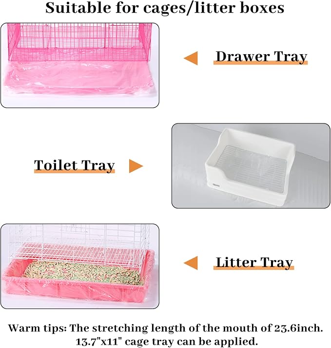 BNOSDM 100 PCS Rabbit Cage Liners Disposable Guinea Pig Cage Liner Hamster Tray Liner Plastic Small Animals Bedding Waste & Litter Pan Bag Universal Toilet Film for Bunny Hedgehog Ferret Rat
