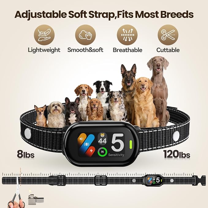 AI Dog Bark Collar for Small, Medium & Large Dogs, Smart Anti Bark Collar with Automatic Bark Detection & False Trigger Protection, Humane Dog Training Collar, Rechargeable, Waterproof