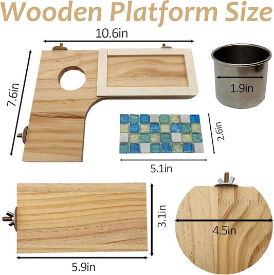 Wooden Hamster Cage Platform Set 9 Pack Wood Juvenile Chinchilla Shelves, Squirrel L-Shape Corner Ledge with Hole Cooling Standing Board, Rat Cage Accessories for Gerbil Small Animal Climbing