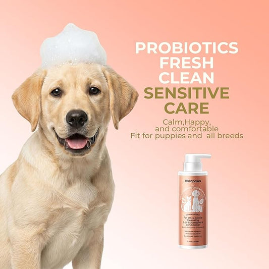 2-in-1 Dog Shampoo & Conditioner, Probiotic Pet Shampoo for Puppies & All Breeds, Hypoallergenic Formula for Sensitive Skin with Panthenol, Papaya Coconut Scent, 17oz, 2-Pack