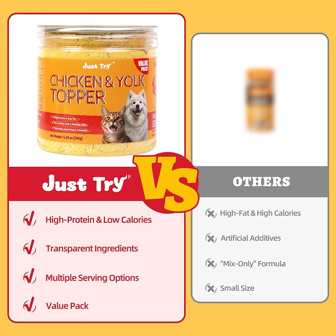 Just Try 4.23 OZ Chicken & Egg Yolk Cat Food Toppers Sprinkles with Freeze Dried Egg Yolk High Protein & Low Fat Freeze Dried Cat Treats