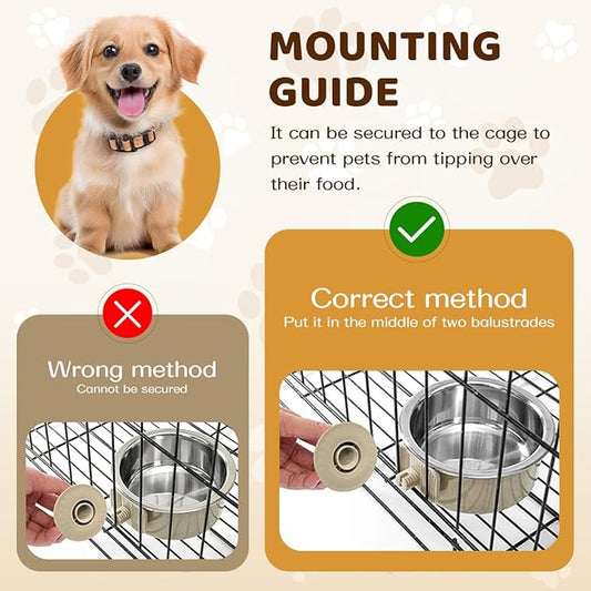 2Pcs Pets Lightweight Stainless Steel Bowl,Removable Stainless Steel Pet Hanging Food Water Feeder Bowl for Puppy Dog Cat Rabbit Ferret Bird Gunea Pigs (Large)
