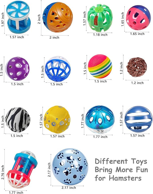 5-Pack Hamster Toys with Bell, 1.5" Colorful Balls, Push Toys Around (1.5'')